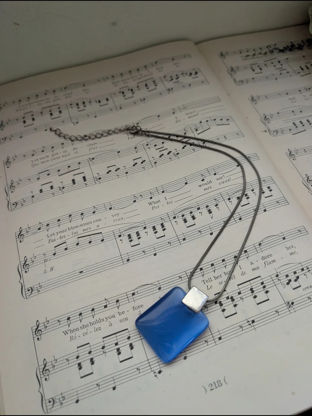 Blue Glass Pendant Necklace with Silver Bail - Picture 8 of 9